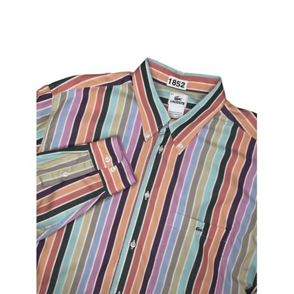 Lacoste XL Mens Multi Color Vertical Stripe Button Down Shirt‎ Size 44 F4339
